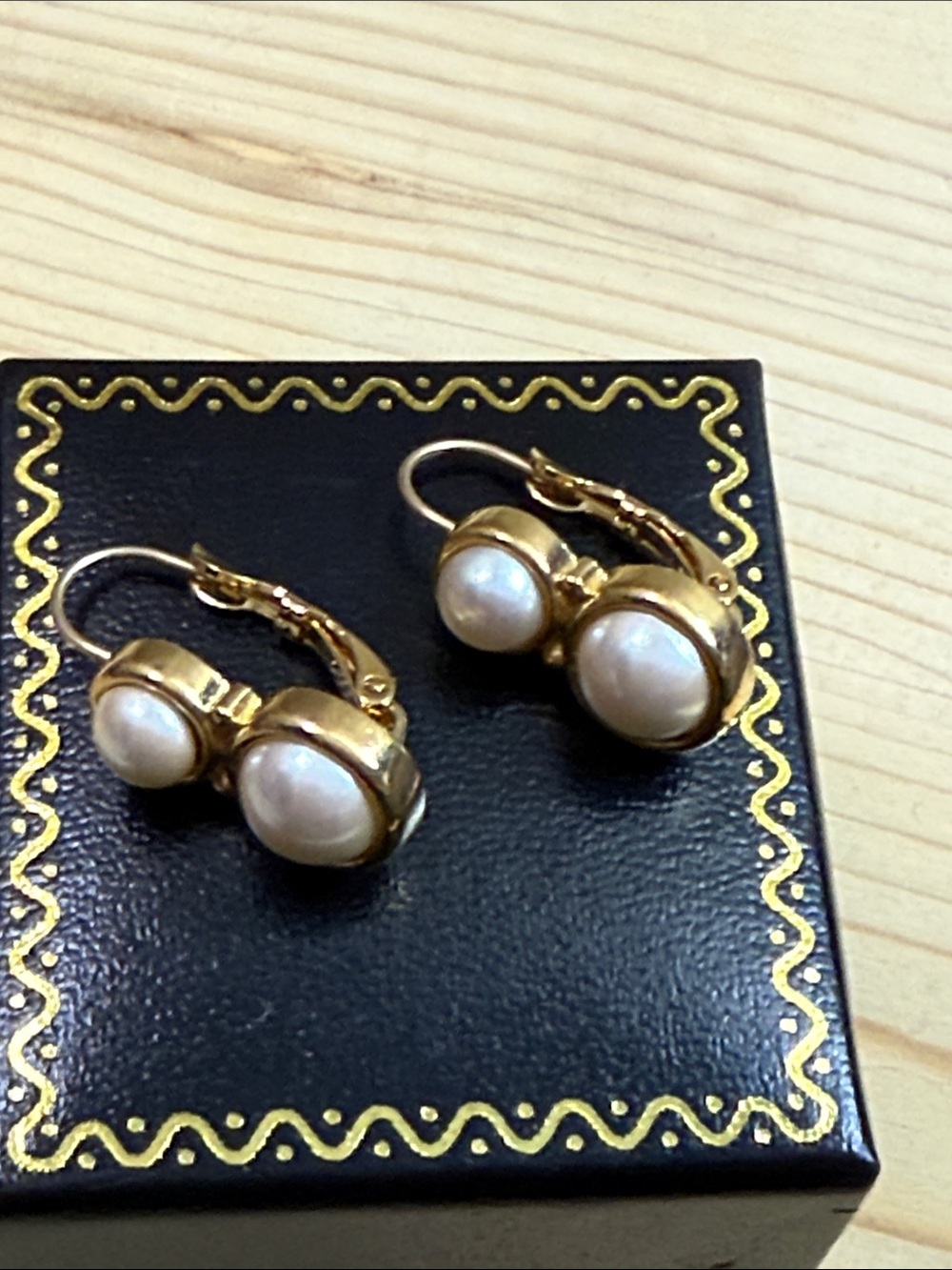 Gold and Pearl Drop Leverback Earrings - Elegant Women Jewelry Monet